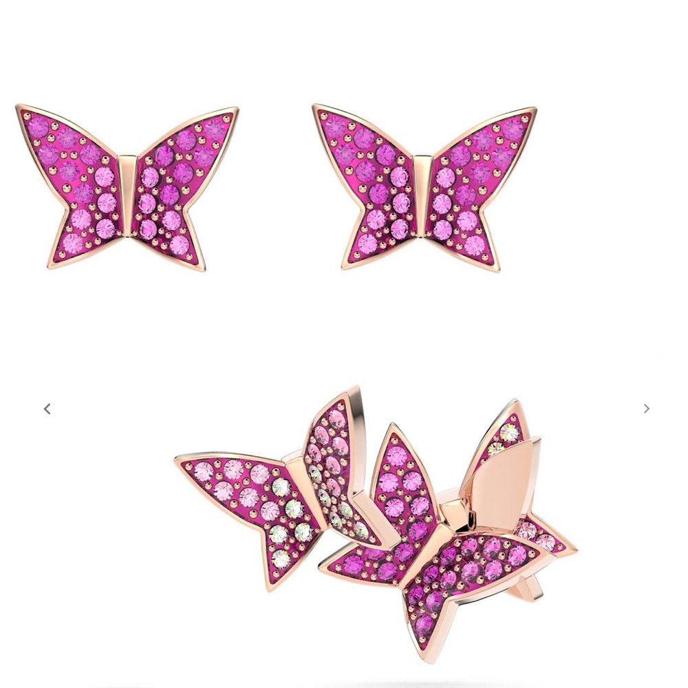 SWAROVSKI Lilia Pink Butterfly Stud Earrings Set of 3 NIB Pink & Rose Gold - Picture 4 of 6